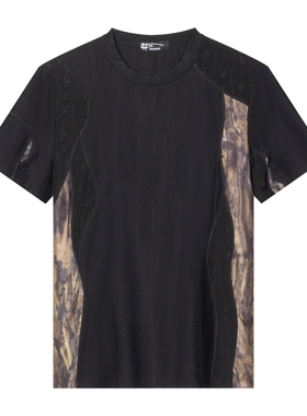 ANDREW MACKENZIE夏季拼接感棉质简约圆领短袖T恤男潮流时尚