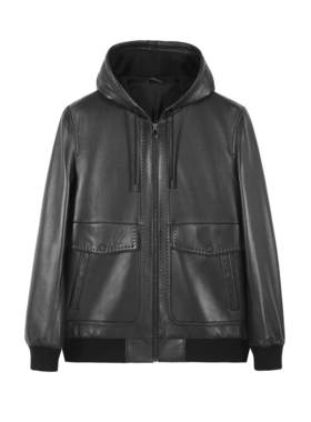 ANDREW MACKENZIE男士 秋冬款潮流舒适连帽羊皮革皮衣外套上衣