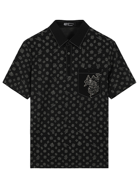 ANDREW MACKENZIE男士夏季款休闲舒适翻领薄款印花短袖POLO衫上衣