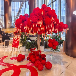 新年装饰毛线球藤球商场挂饰喜庆氛围感布置挂件马年元旦店铺装扮