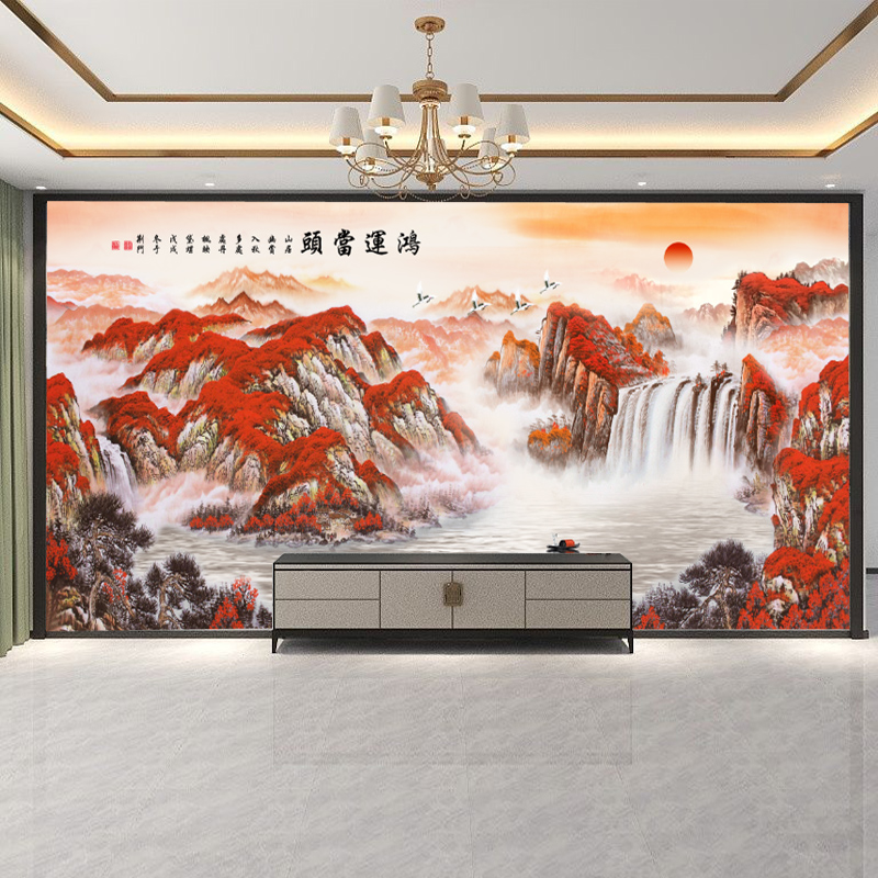 沙发墙墙布艺舍新中式国画山水