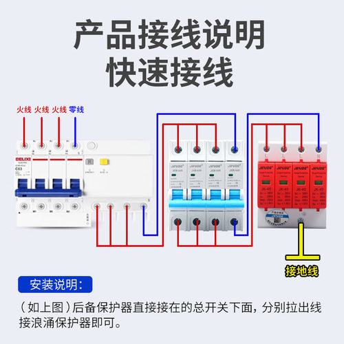 浪涌保护器单相家用2P工业电源防雷器4P三相一级SPD模块40KA电涌