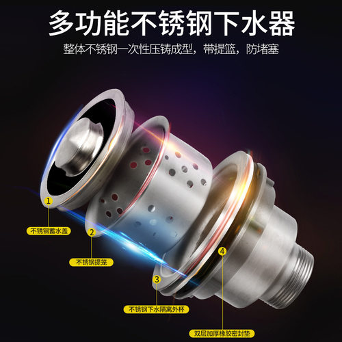 厨房水槽下水管配件不锈钢洗菜盆排水管洗碗池下水器单槽双槽套装