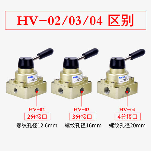 手转阀 气动三位四通手动开关手板阀动换向阀人控气阀HV-02 03 04
