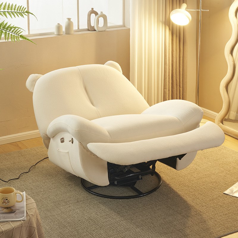 奶油风小熊多功能沙发椅客厅懒人粉色躺椅单人电动摇摇椅沙发