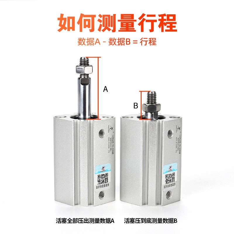 气动ACQS薄型气缸CDQ2B-50/63/80*100-15-20X25*35*40X75外牙