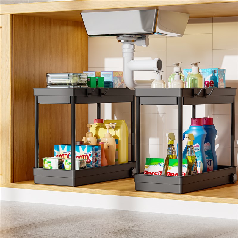 ABS双层水槽置物架桌面储物厨房橱柜浴室收纳厨房调料置物架带轮