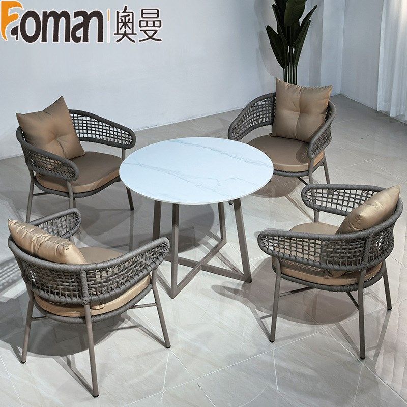 户外桌椅庭院别墅花园休闲绳编桌椅露天阳台沙滩边岩板圆桌组合,住宅家具,户外沙发,淘宝优惠券,粉丝福利购,淘宝优惠卷