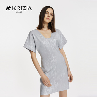 高级未来感刷银涂层设计光泽感收腰连衣裙 KRIZIA 新品
