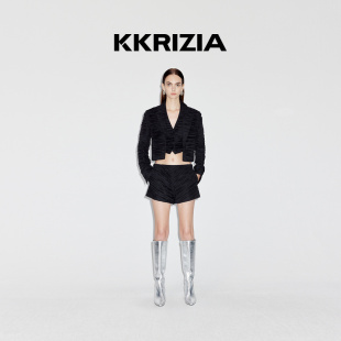 KRIZIA2024夏季 新品 灵动褶裥 打褶设计感造型黑色西装 外套女