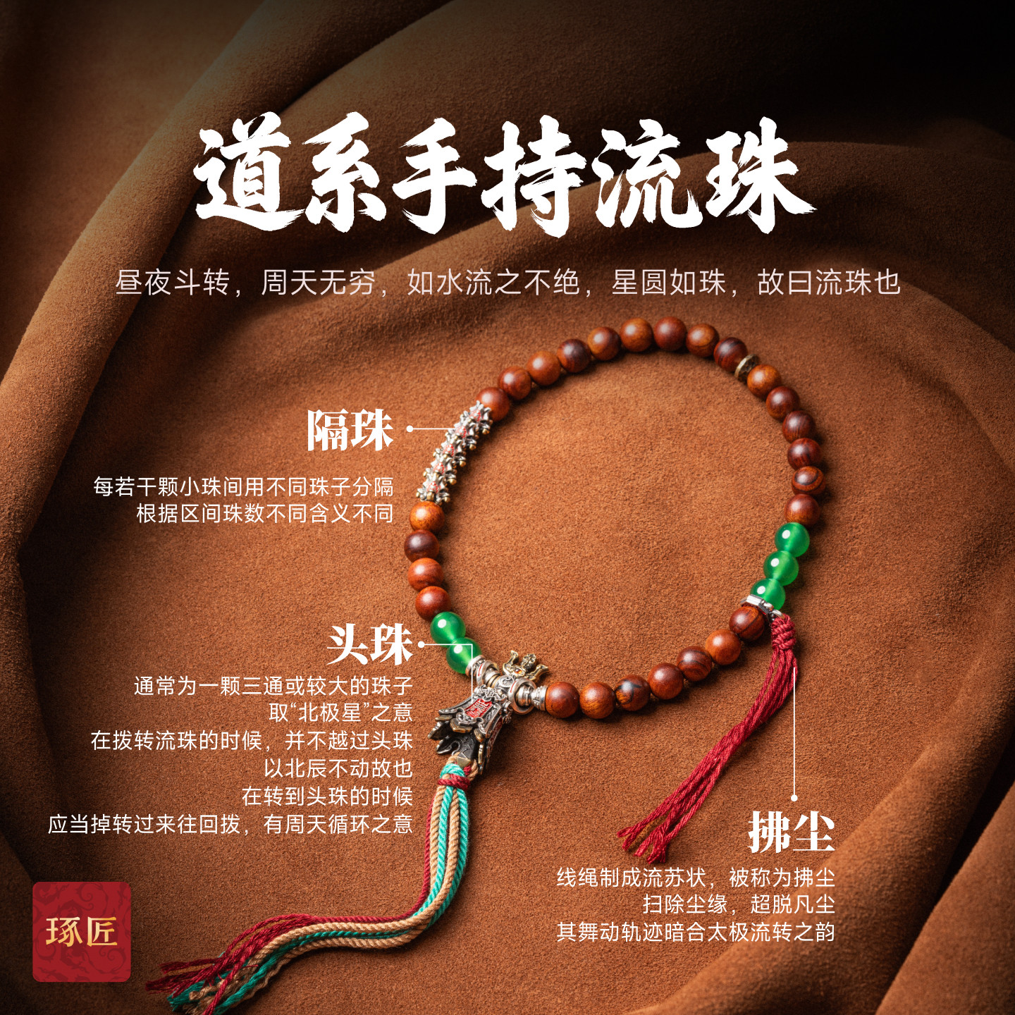 琢匠道系手持流珠36颗配饰全套国风原创小金刚文玩手串银饰配件