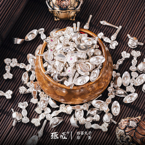琢匠原创DIY摆件元宝五帝钱覆古配件中国风银饰配饰迷你装饰品