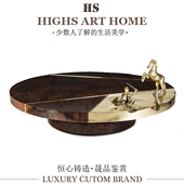 轻奢实木不锈钢茶几意式 高级感设计师茶台高端客厅家用创意咖啡桌