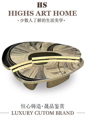 意式轻奢高级感金属蚀刻茶几别墅客厅异形家用设计师高端咖啡桌