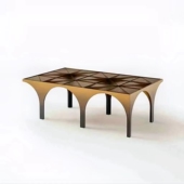 意式 轻奢实心不锈钢方形茶几后现代客厅别墅水波纹玻璃咖啡桌组合