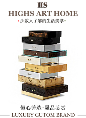 意式轻奢风斗柜客厅多抽屉高端实木不规则储物柜别墅设计师款边柜