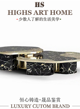 葡萄牙异形高端茶几客厅家用大理石金属组合茶台设计师轻奢咖啡桌