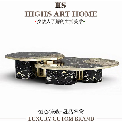 葡萄牙异形高端茶几客厅家用大理石金属组合茶台设计师轻奢咖啡桌