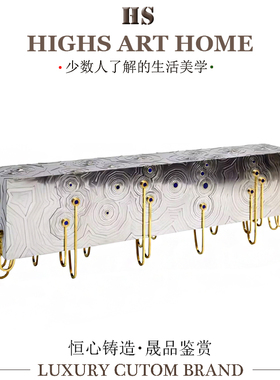 轻奢高级感不锈钢餐边柜别墅豪宅家用创意玄关柜设计师时尚储物柜