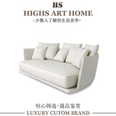 意式 轻奢真皮沙发设计师豪华别墅客厅家用现代简约弧形直排沙发