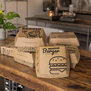 商用一次性厚硬牛皮热狗食品级美式汉堡包装炸鸡外卖打包餐盒现货