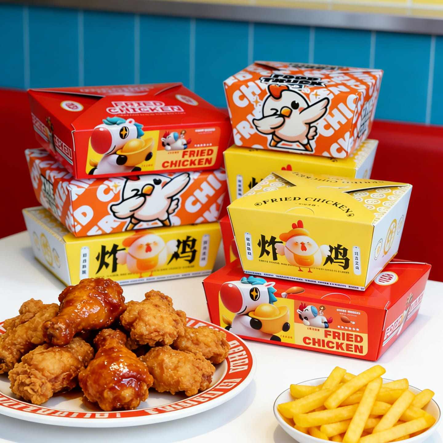 新品一次性耐高温锡纸外卖韩式炸鸡打包盒薯条小食盒定制免折防