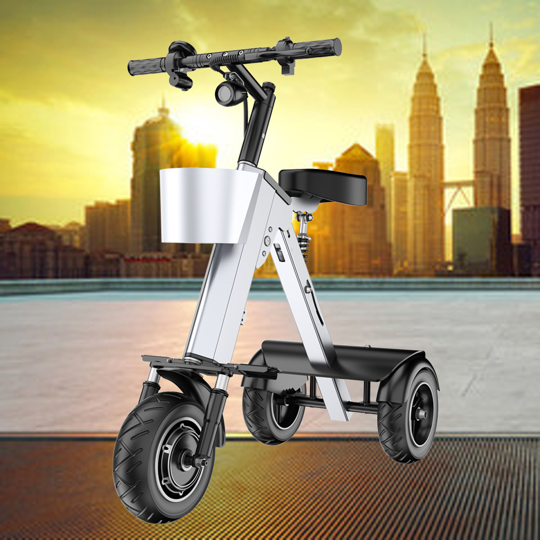 时尚亲子双人坐电动车代步车成人电动三轮车城市露营车载款折叠车