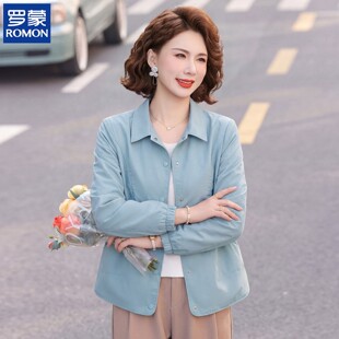 罗蒙气质妈妈秋装外套薄款纯色外搭衬衫时尚中老年女秋季夹克上衣