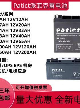 Patict派菲克蓄电池NP12V24AH38AH65AH100AH直流屏EPSUPS电源消防
