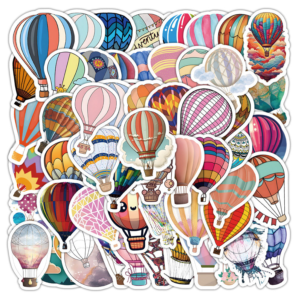 120张卡通彩绘热气球贴纸ins风笔记本桌面手账创意装饰贴画防水