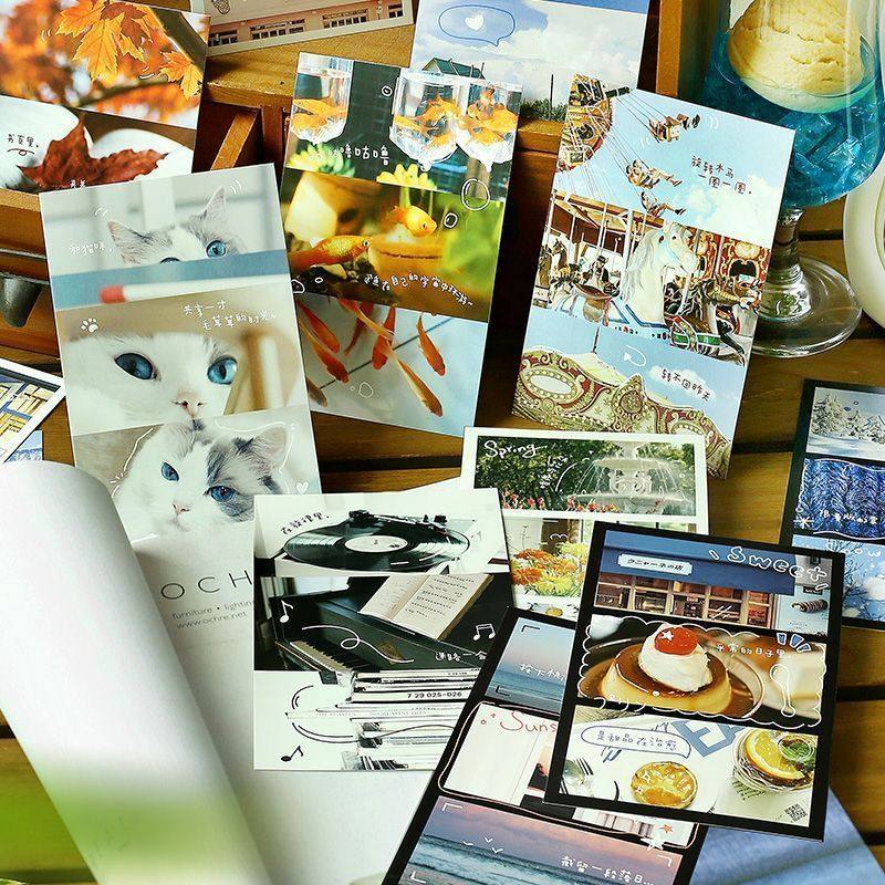 30张记录吧趁现在复古三宫格拼图明信片ins摄影风景手写留言卡片