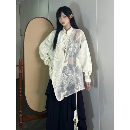 FG721 小众新中式上衣女秋季新款刺绣提花衬衫原创设计感长袖衬衣