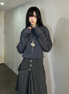 FG721黑色针织长袖打底衫女秋冬新款高领修身微弹外穿内搭T恤上衣