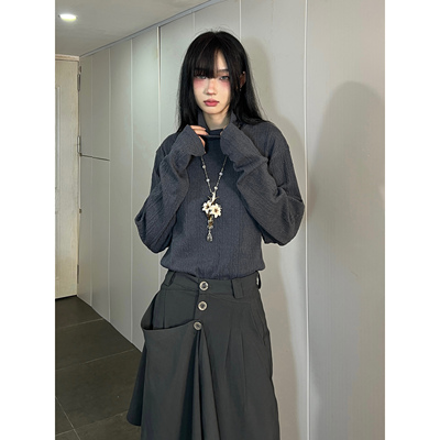 黑色针织长袖打底衫女秋冬新款