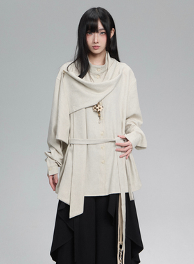 FG721 秋冬设计感山本耀司上衣女新中式道袍绑带长袖衬衫外套衬衣