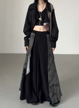 FG721原创山本风裤裙女秋冬阔腿裙裤新中式裤子设计感小众拖地裤