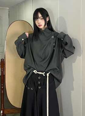 FG721原创设计感小众衬衣女秋冬新款山本耀司风不规则高级感衬衫