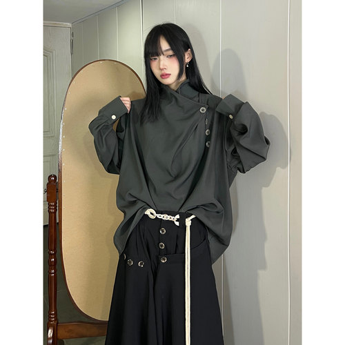 宽松设计感小众套头长袖衬衫