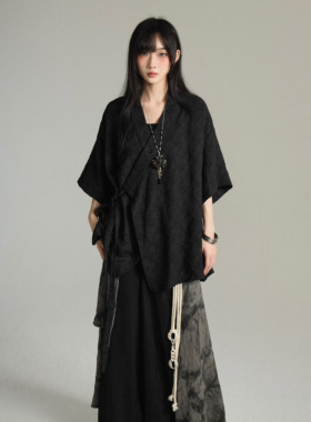 FG721 原创设计感小众山本耀司风上衣新中式道袍绑带短袖衬衫外套