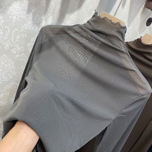 lace 打底衫 turtleneck shirt网纱蕾丝高领修身 女 bottoming Mesh