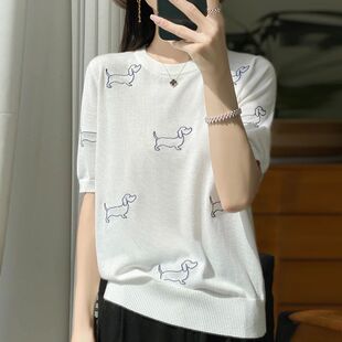 sleeved short pullover top 舒适套头上衣女 Round 圆领短袖 neck