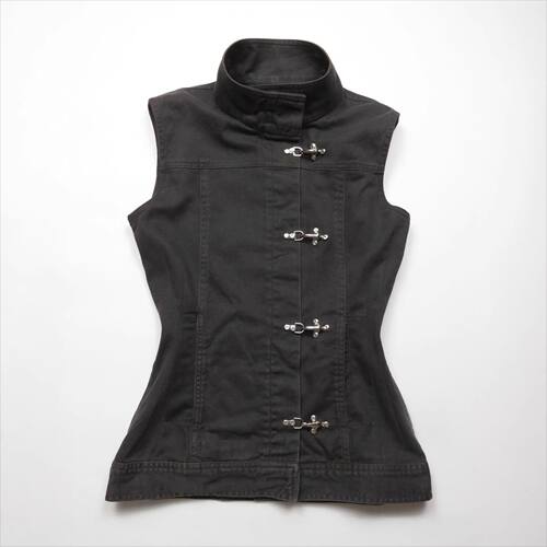 纯色立领盘扣无袖背心Solid color stand up collar buckle vest