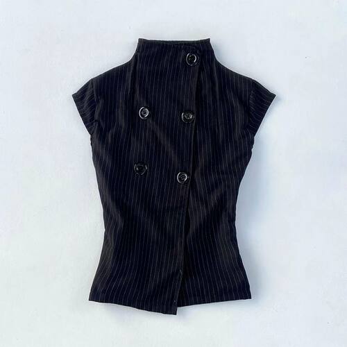 立领无袖显瘦上衣 Stand up collar sleeveless top for slimming