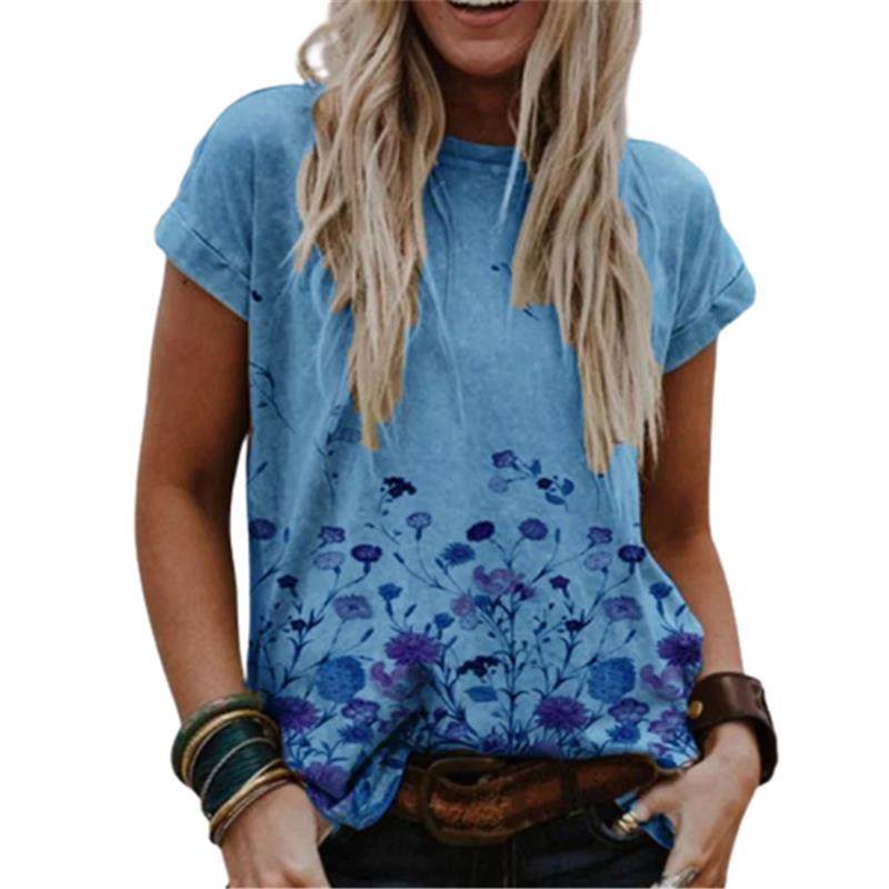 Digitally Printed Crewneck Pullover T-Shirt数码印花圆领T恤女