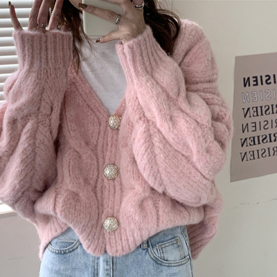 Casual fried dough twist knitting cardigan休闲麻花针织开衫女