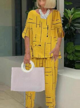 Round Neck Half Sleeve Loose Pants Set圆领五分袖宽松长裤套装