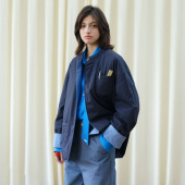 原创 棉服学院风秋冬男女同款 Herz藏青 柔蓝双面夹棉外套复古中式