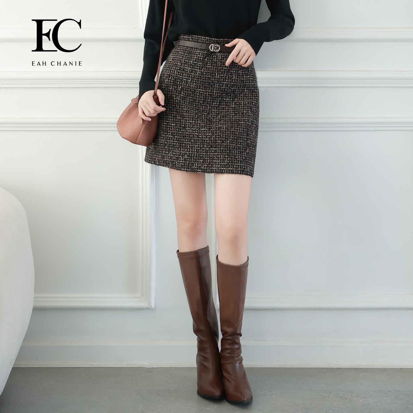 奕辰绵羊毛小香风a字短半裙