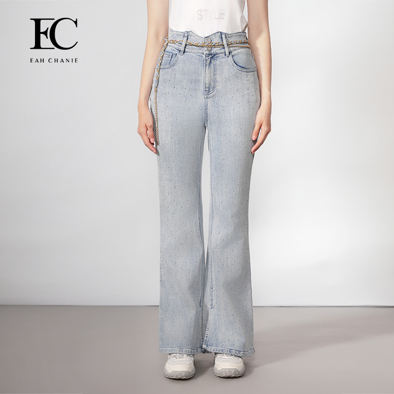 EAHCHANIE长款高腰微喇裤