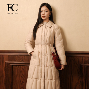 【商场同款】奕辰2025冬季新款翻领系带中长款羽绒服复古减龄外套